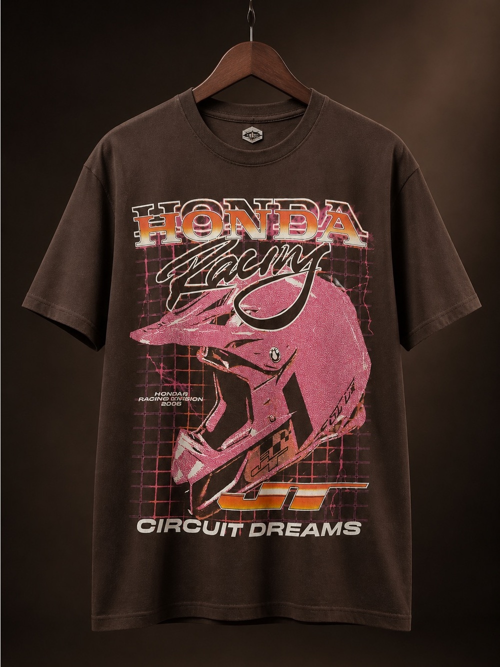 Honda Racing Short Sleeve Tee in Brown with Pink Graphic